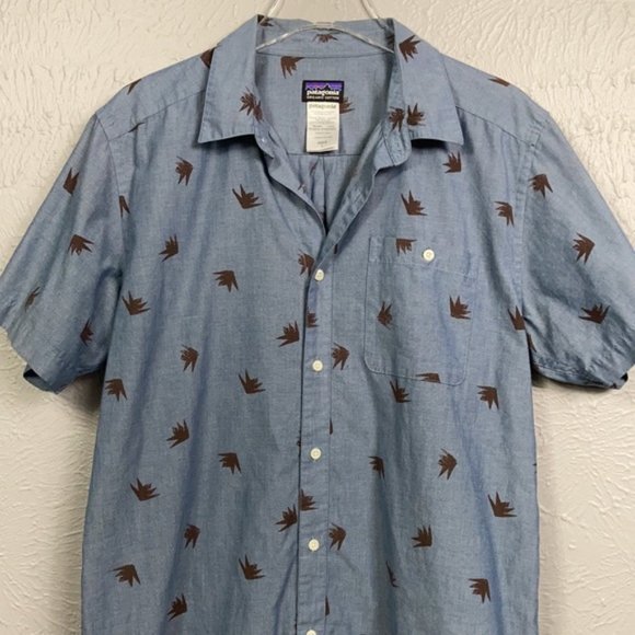 Patagonia Blue Brown Patterned Short Sleeve Shirt - Size Large - Picture 4 of 8
